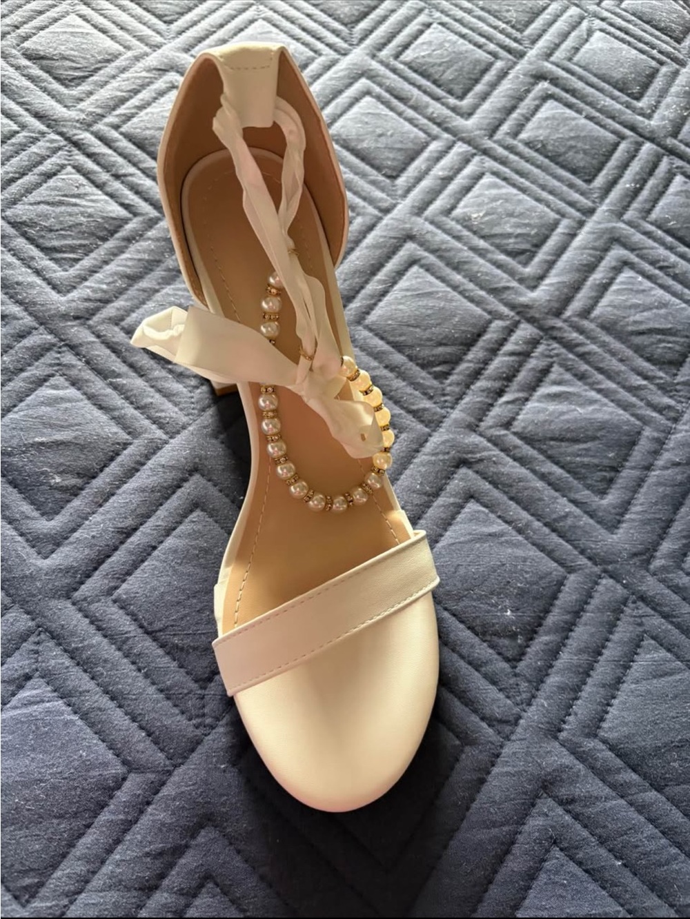 Women’s Cream Pearl-Embellished Ankle Tie Sandals